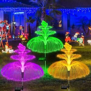 Solar Garden Lights 3 Pack Outdoor Waterproof 3Layers 7Color Jellyfish Butterfly